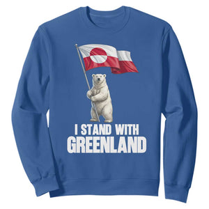 I Stand With Greenland Sweatshirt Cute Polar Bear Holding Flag Political Support TS02 Royal Blue Print Your Wear