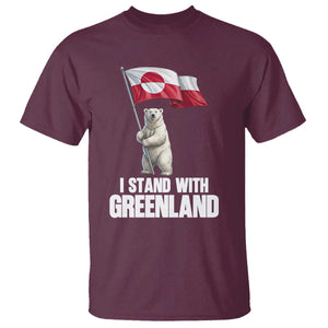 I Stand With Greenland T Shirt Cute Polar Bear Holding Flag Political Support TS02 Maroon Print Your Wear