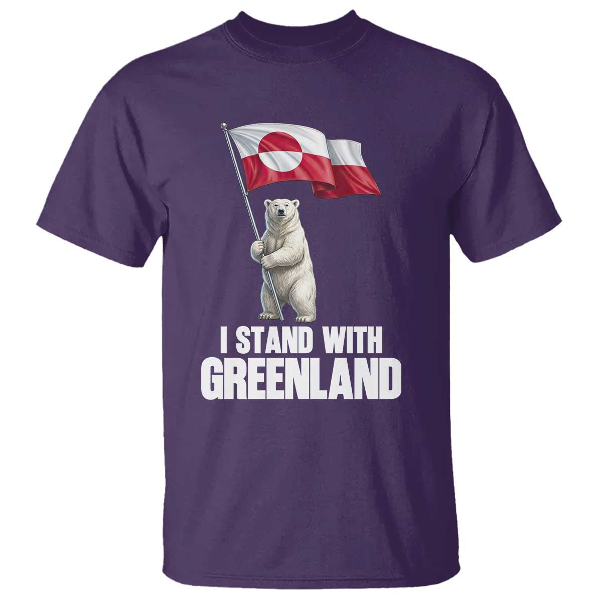 I Stand With Greenland T Shirt Cute Polar Bear Holding Flag Political Support TS02 Purple Print Your Wear