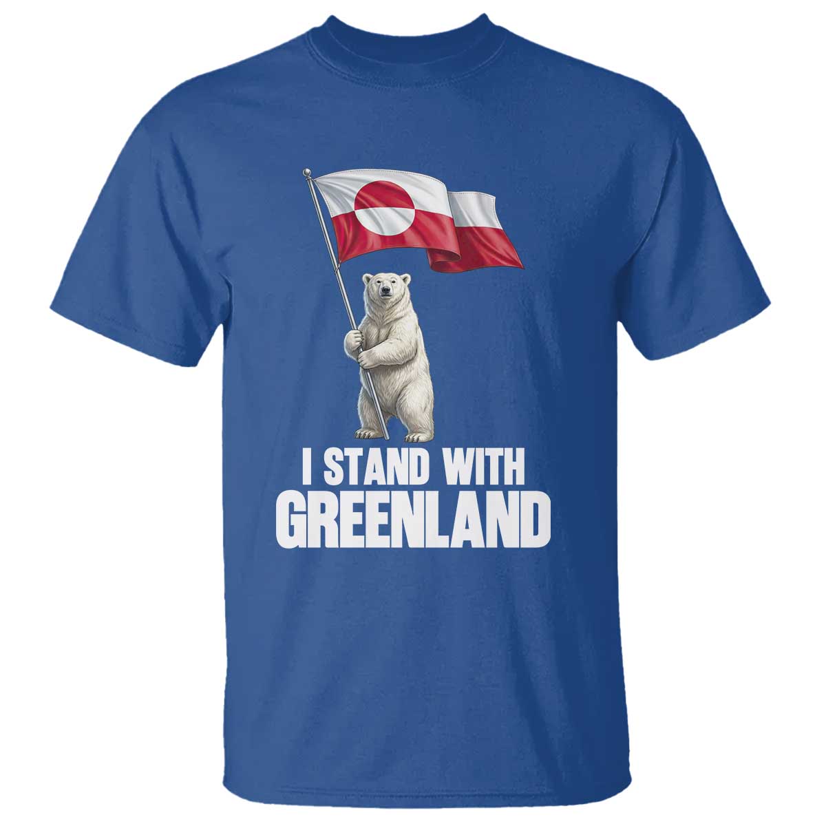 I Stand With Greenland T Shirt Cute Polar Bear Holding Flag Political Support TS02 Royal Blue Print Your Wear