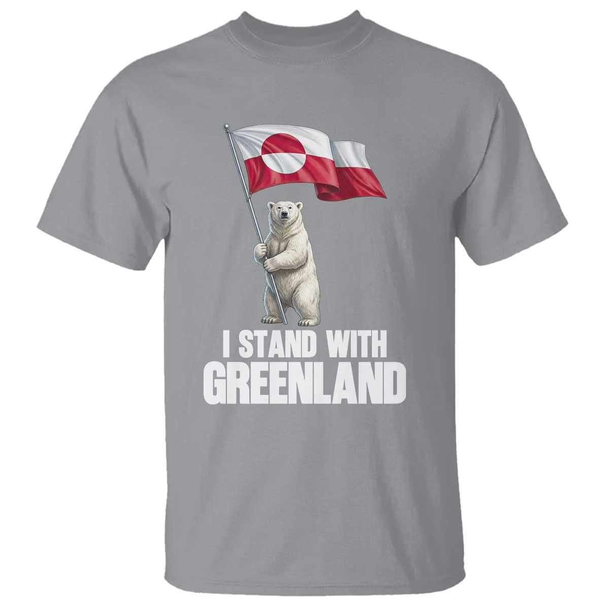 I Stand With Greenland T Shirt Cute Polar Bear Holding Flag Political Support TS02 Sport Gray Print Your Wear
