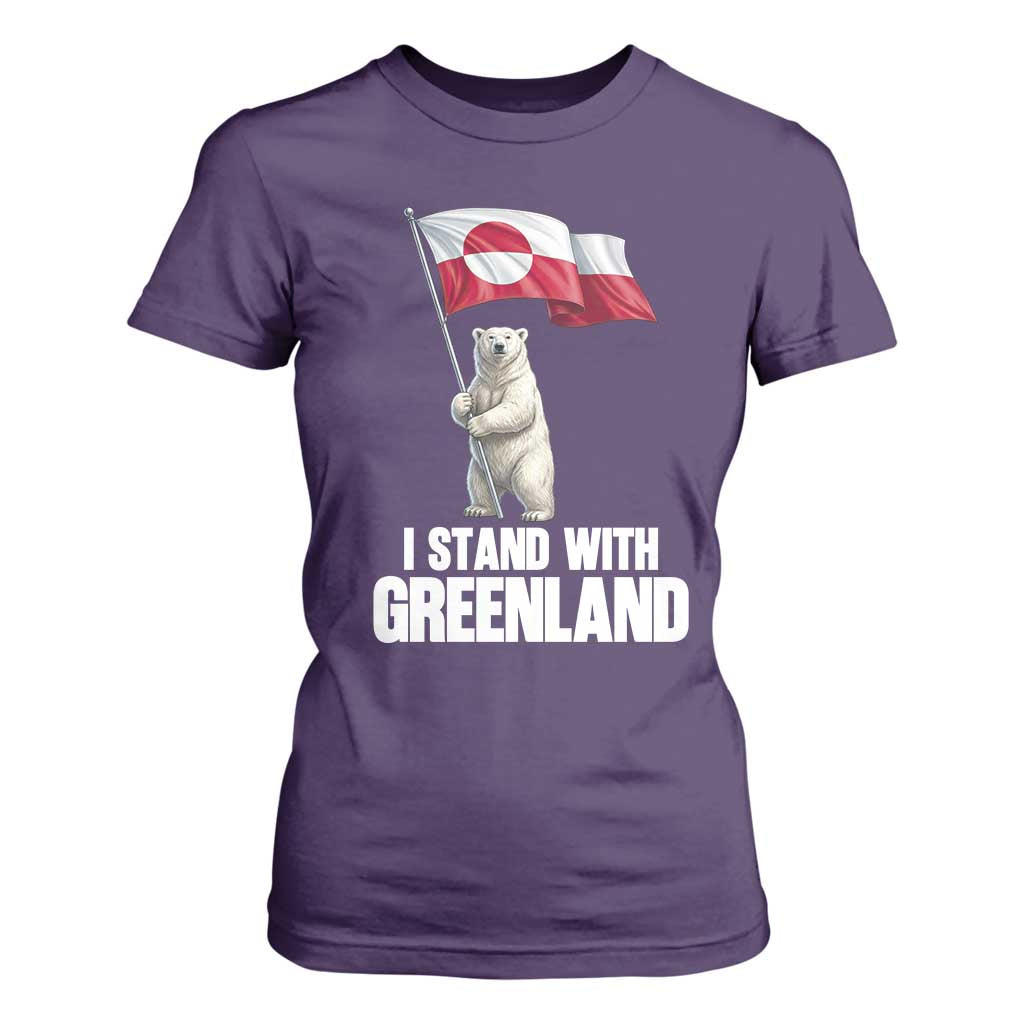 I Stand With Greenland T Shirt For Women Cute Polar Bear Holding Flag Political Support TS02 Purple Print Your Wear