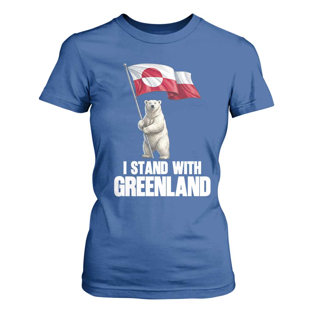 I Stand With Greenland T Shirt For Women Cute Polar Bear Holding Flag Political Support TS02 Royal Blue Print Your Wear