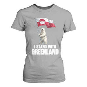 I Stand With Greenland T Shirt For Women Cute Polar Bear Holding Flag Political Support TS02 Sport Gray Print Your Wear