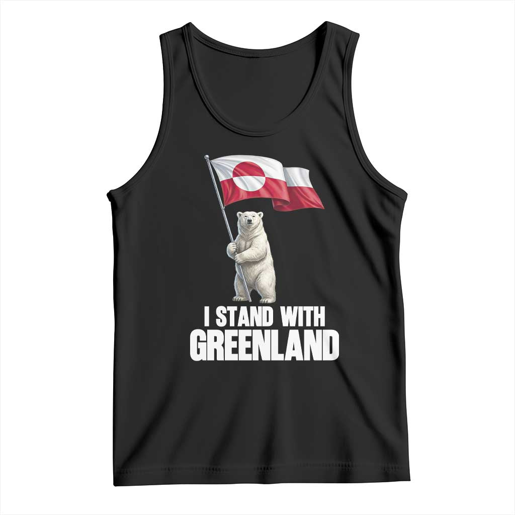 I Stand With Greenland Tank Top Cute Polar Bear Holding Flag Political Support TS02 Black Print Your Wear