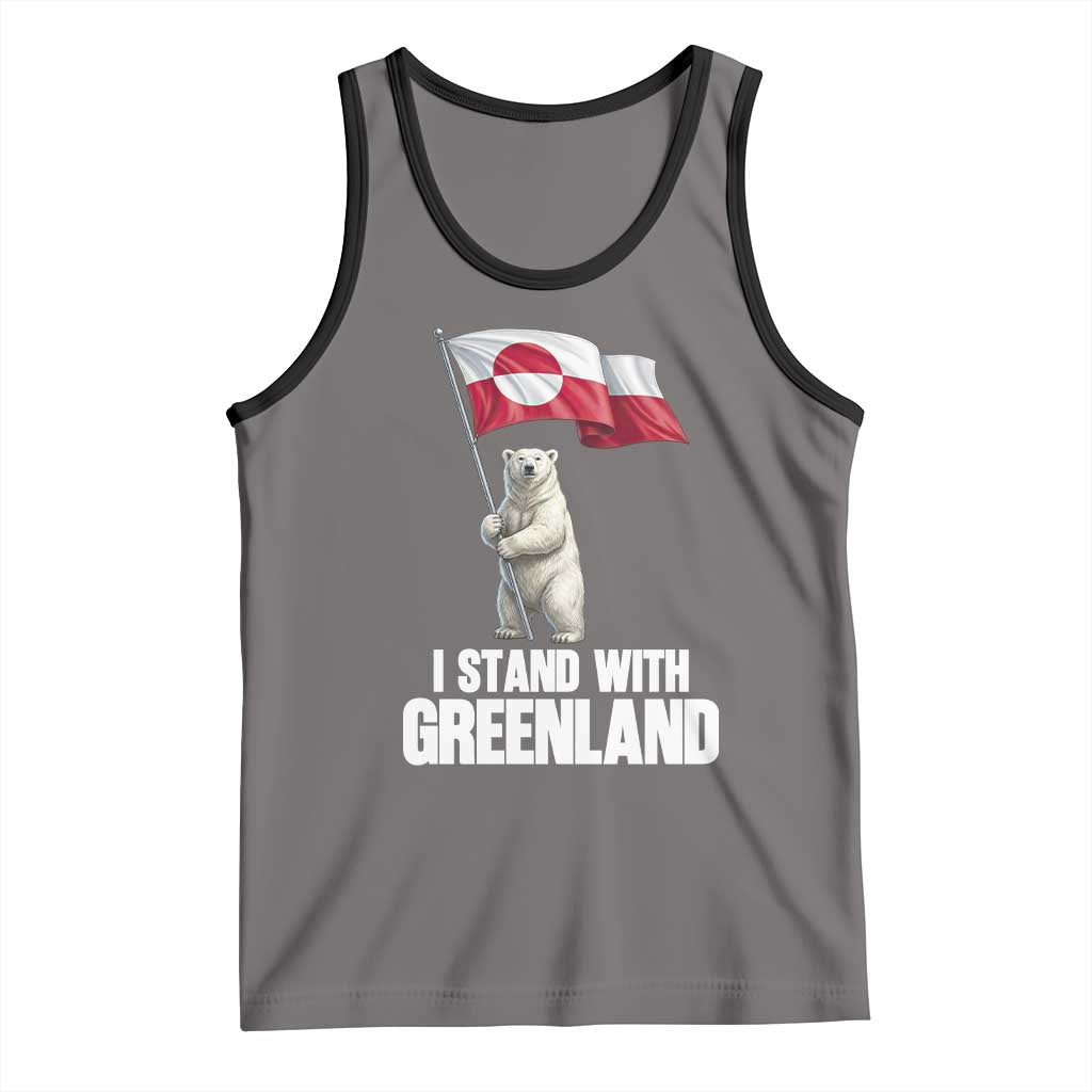 I Stand With Greenland Tank Top Cute Polar Bear Holding Flag Political Support TS02 Deep Heather Black Print Your Wear