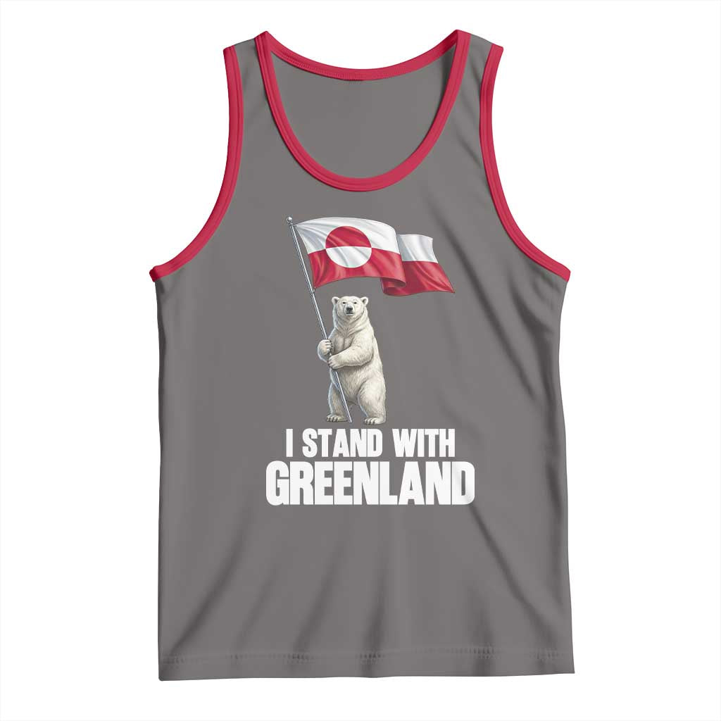 I Stand With Greenland Tank Top Cute Polar Bear Holding Flag Political Support TS02 Deep Heather Red Print Your Wear