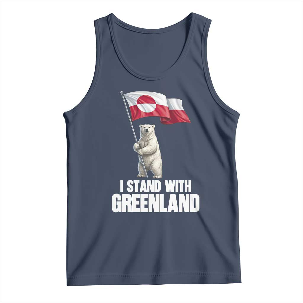 I Stand With Greenland Tank Top Cute Polar Bear Holding Flag Political Support TS02 Navy Print Your Wear