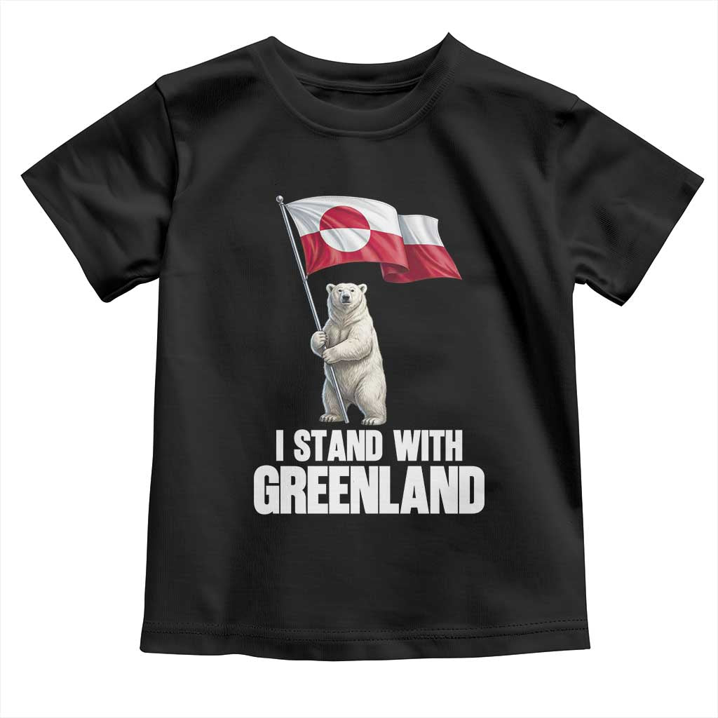 I Stand With Greenland Toddler T Shirt Cute Polar Bear Holding Flag Political Support TS02 Black Print Your Wear