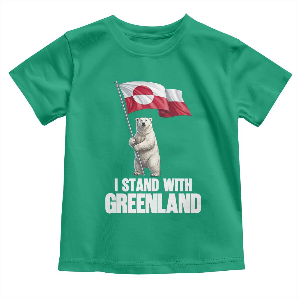 I Stand With Greenland Toddler T Shirt Cute Polar Bear Holding Flag Political Support TS02 Irish Green Print Your Wear
