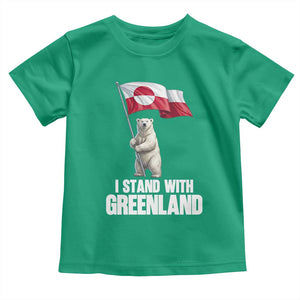 I Stand With Greenland Toddler T Shirt Cute Polar Bear Holding Flag Political Support TS02 Irish Green Print Your Wear