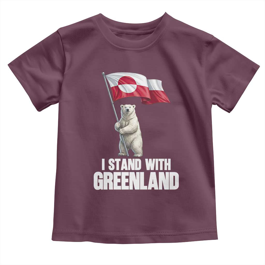 I Stand With Greenland Toddler T Shirt Cute Polar Bear Holding Flag Political Support TS02 Maroon Print Your Wear