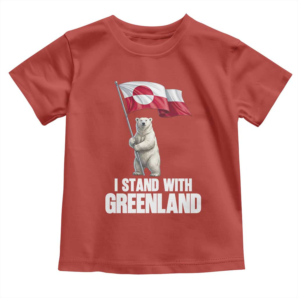 I Stand With Greenland Toddler T Shirt Cute Polar Bear Holding Flag Political Support TS02 Red Print Your Wear