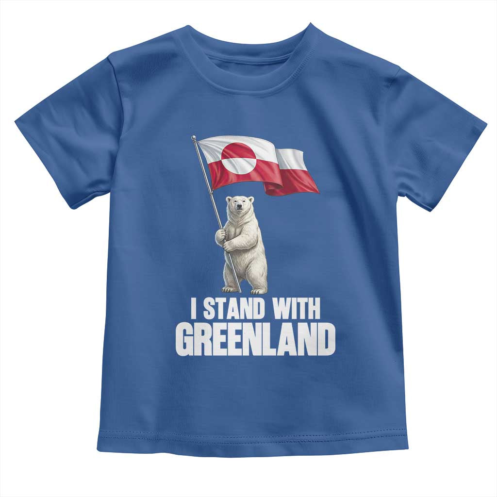 I Stand With Greenland Toddler T Shirt Cute Polar Bear Holding Flag Political Support TS02 Royal Blue Print Your Wear