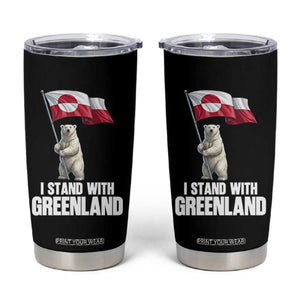 I Stand With Greenland Tumbler Cup Cute Polar Bear Holding Flag Political Support TS02 Black Print Your Wear
