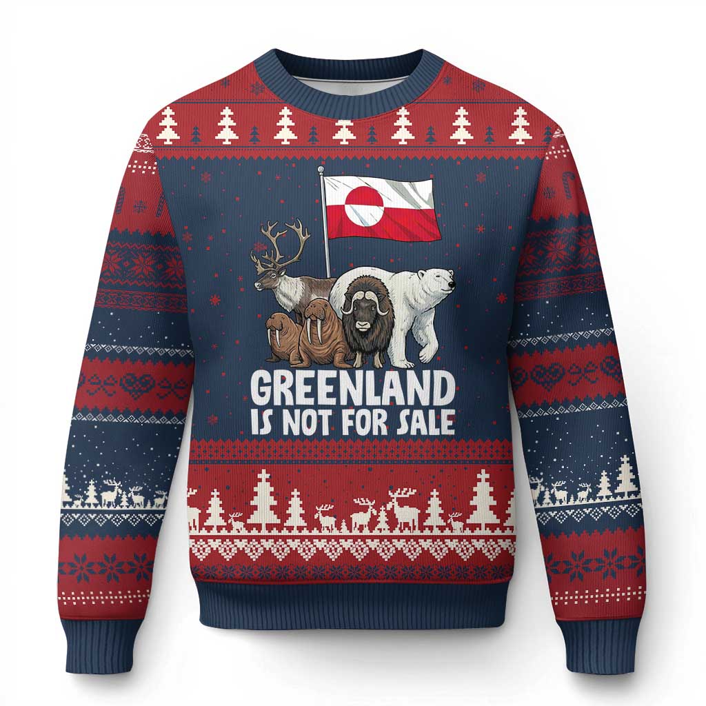 Greenland Is Not For Sale Ugly Christmas Sweater Arctic Animal Resist Protest Greenland Flag TS02 Navy Red Print Your Wear