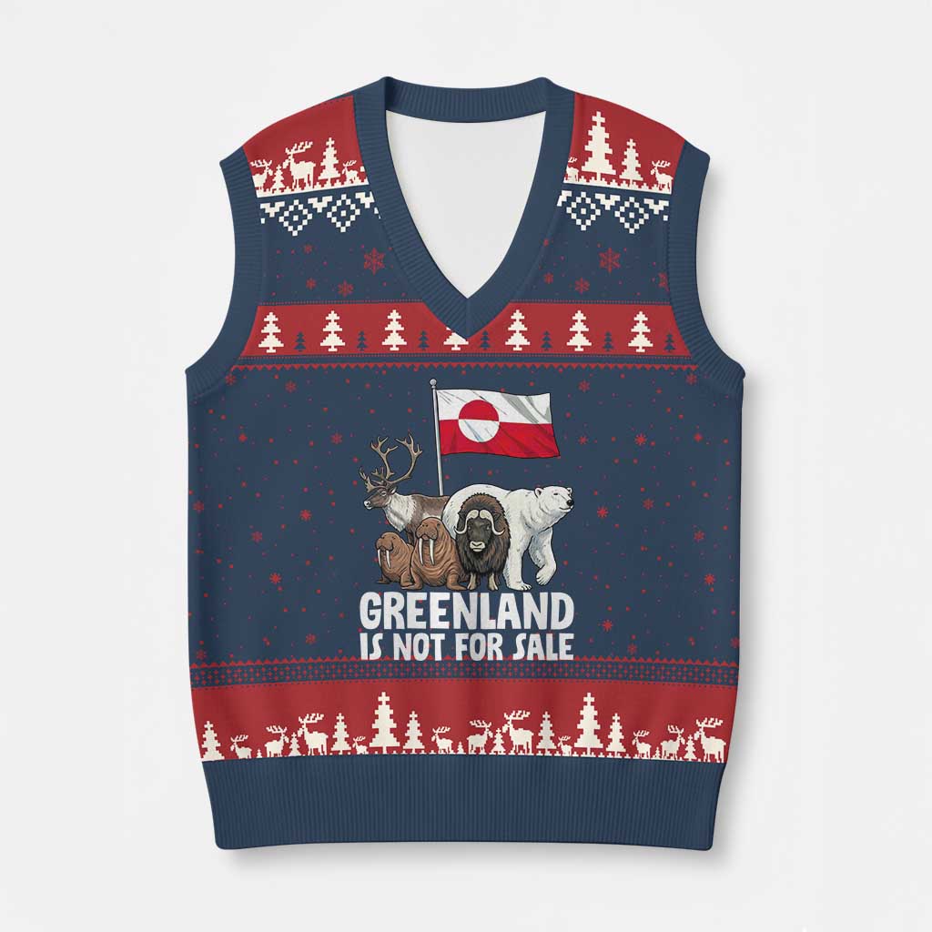 Greenland Is Not For Sale V-Neck Knit Sweater Vest Arctic Animal Resist Protest Greenland Flag TS02 Navy Red Print Your Wear