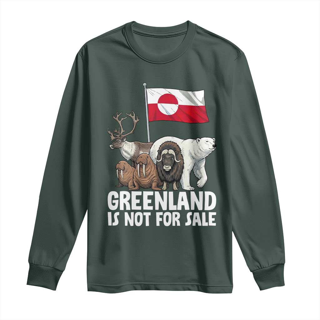 Greenland Is Not For Sale Long Sleeve Shirt Arctic Animal Resist Protest Greenland Flag TS02 Dark Forest Green Print Your Wear