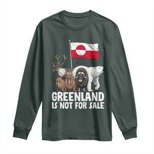Greenland Is Not For Sale Long Sleeve Shirt Arctic Animal Resist Protest Greenland Flag TS02 Dark Forest Green Print Your Wear