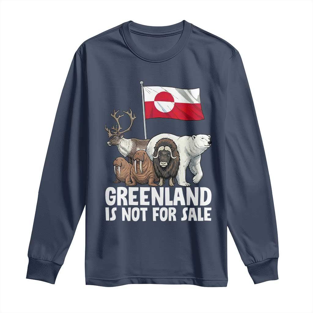 Greenland Is Not For Sale Long Sleeve Shirt Arctic Animal Resist Protest Greenland Flag TS02 Navy Print Your Wear