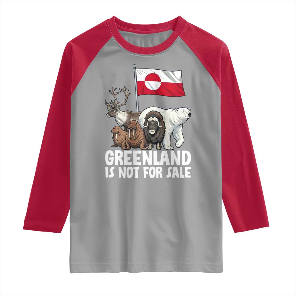 Greenland Is Not For Sale Raglan Shirt Arctic Animal Resist Protest Greenland Flag TS02 Sport Gray Red Print Your Wear