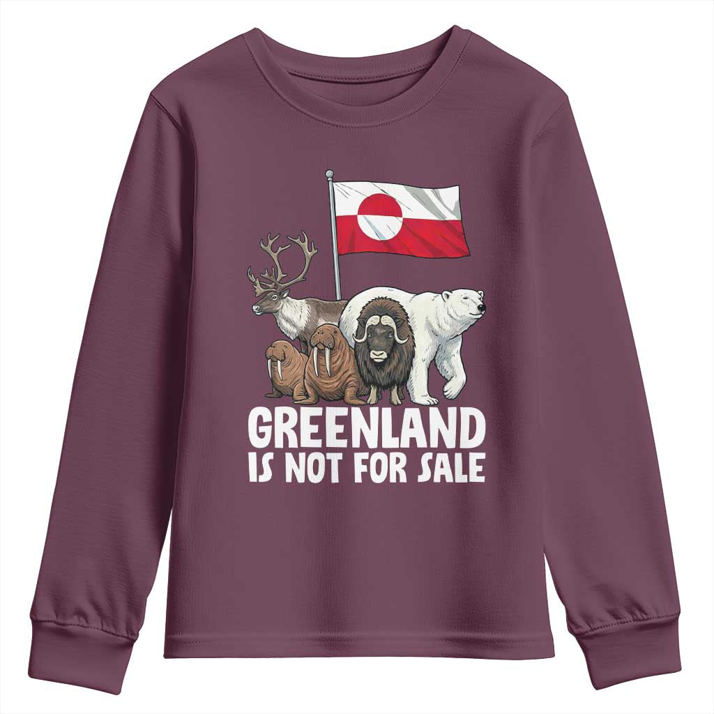 Greenland Is Not For Sale Youth Sweatshirt Arctic Animal Resist Protest Greenland Flag TS02 Maroon Print Your Wear