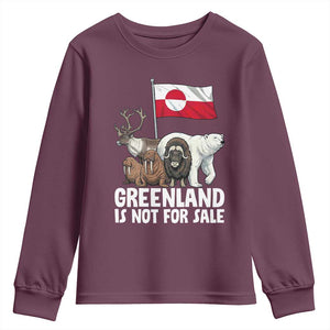 Greenland Is Not For Sale Youth Sweatshirt Arctic Animal Resist Protest Greenland Flag TS02 Maroon Print Your Wear