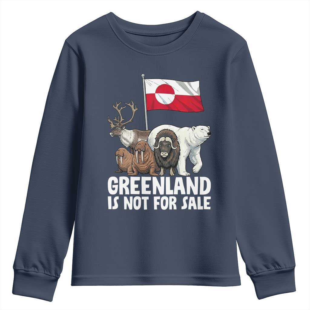 Greenland Is Not For Sale Youth Sweatshirt Arctic Animal Resist Protest Greenland Flag TS02 Navy Print Your Wear