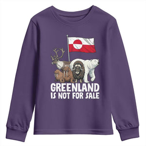 Greenland Is Not For Sale Youth Sweatshirt Arctic Animal Resist Protest Greenland Flag TS02 Purple Print Your Wear