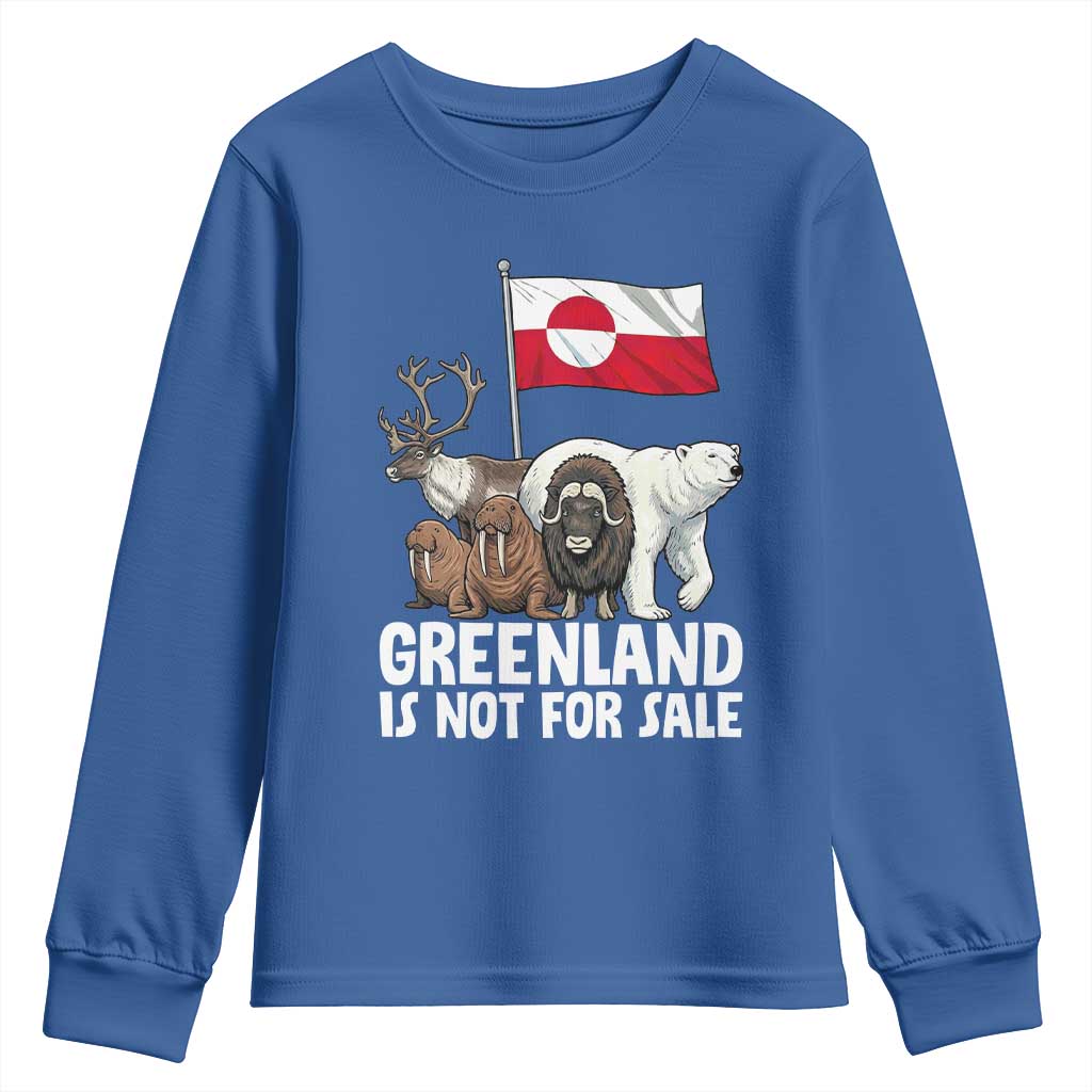 Greenland Is Not For Sale Youth Sweatshirt Arctic Animal Resist Protest Greenland Flag TS02 Royal Blue Print Your Wear