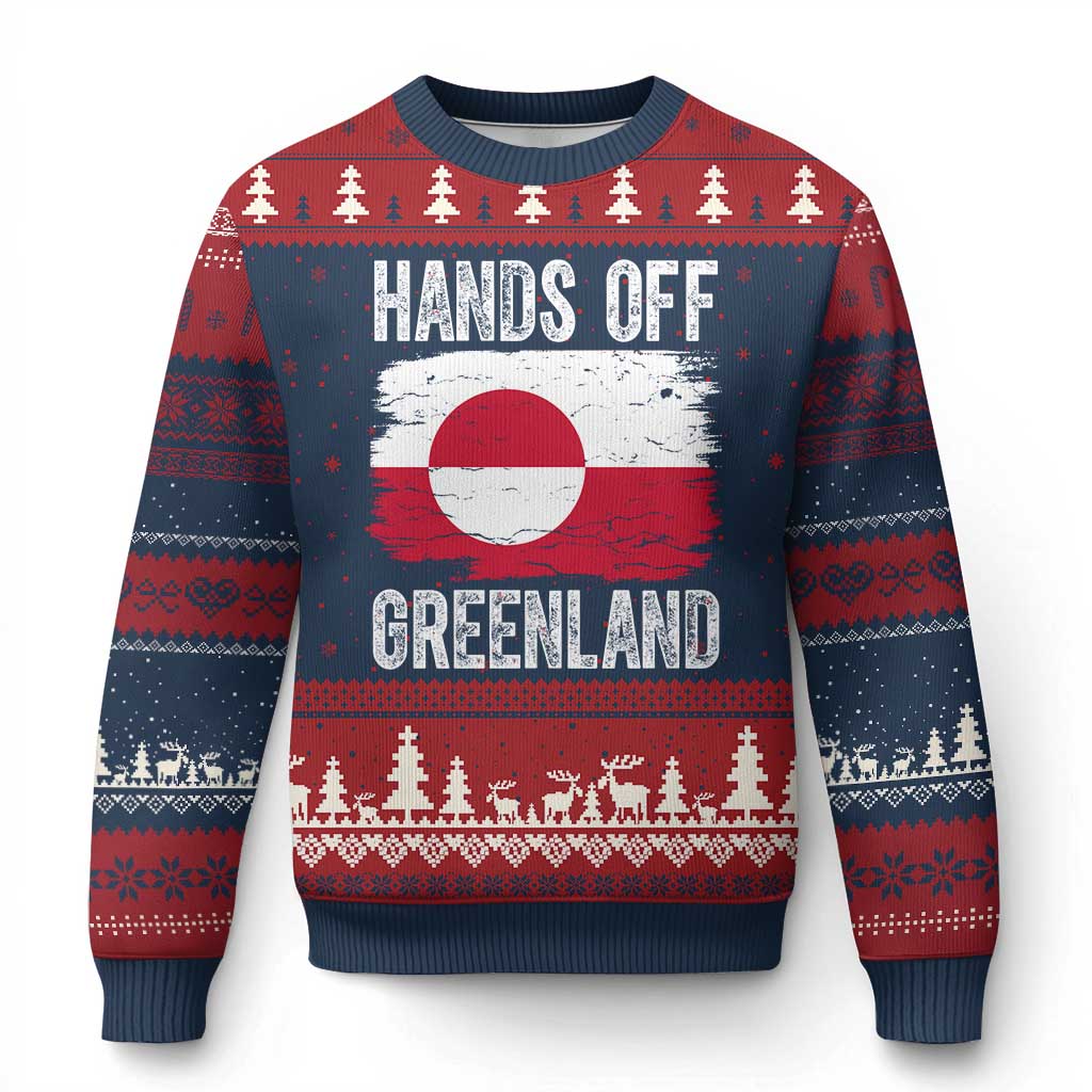 Hands Off Greenland Ugly Christmas Sweater Distressed Flag Resist Political Protest TS02 Navy Red Print Your Wear
