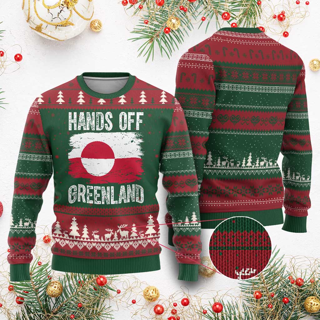 Hands Off Greenland Ugly Christmas Sweater Distressed Flag Resist Political Protest TS02 Red Green Print Your Wear