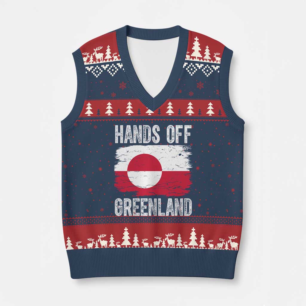 Hands Off Greenland V-Neck Knit Sweater Vest Distressed Flag Resist Political Protest TS02 Navy Red Print Your Wear