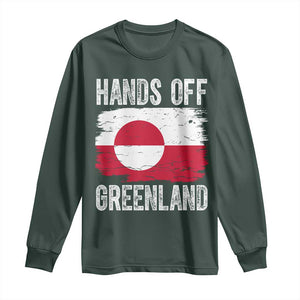 Hands Off Greenland Long Sleeve Shirt Distressed Flag Resist Political Protest TS02 Dark Forest Green Print Your Wear