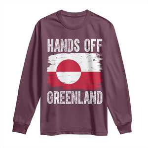 Hands Off Greenland Long Sleeve Shirt Distressed Flag Resist Political Protest TS02 Maroon Print Your Wear