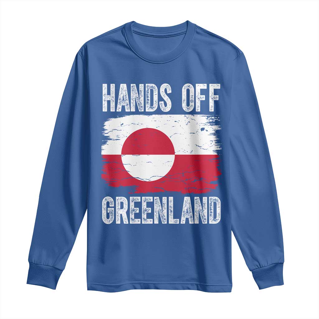 Hands Off Greenland Long Sleeve Shirt Distressed Flag Resist Political Protest TS02 Royal Blue Print Your Wear