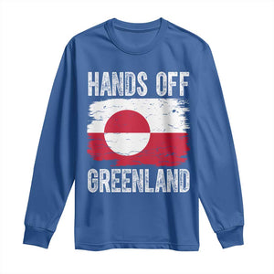 Hands Off Greenland Long Sleeve Shirt Distressed Flag Resist Political Protest TS02 Royal Blue Print Your Wear