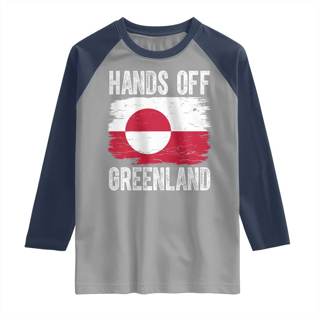 Hands Off Greenland Raglan Shirt Distressed Flag Resist Political Protest TS02 Sport Gray Navy Print Your Wear