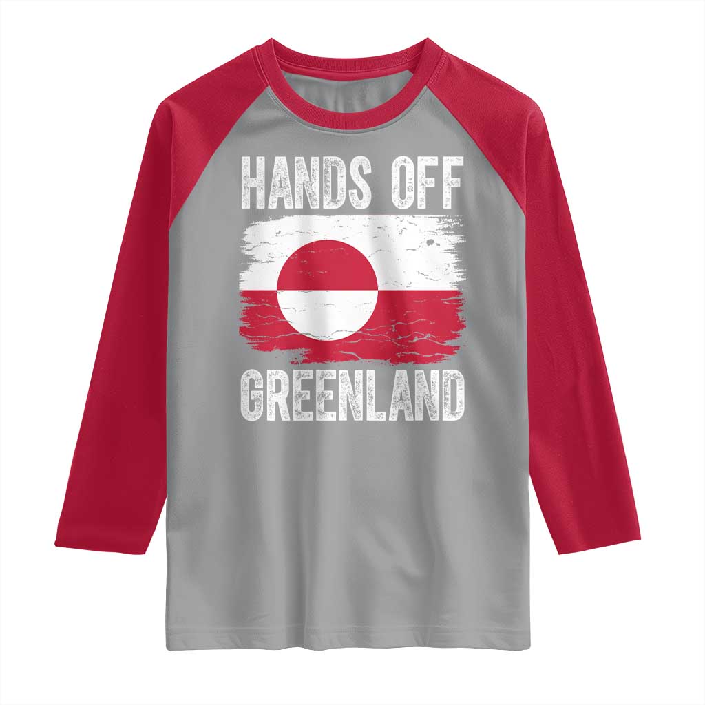 Hands Off Greenland Raglan Shirt Distressed Flag Resist Political Protest TS02 Sport Gray Red Print Your Wear