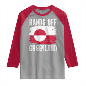 Hands Off Greenland Raglan Shirt Distressed Flag Resist Political Protest TS02 Sport Gray Red Print Your Wear