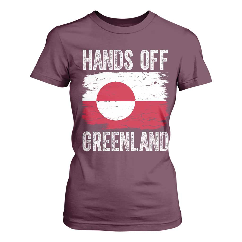 Hands Off Greenland T Shirt For Women Distressed Flag Resist Political Protest TS02 Maroon Print Your Wear