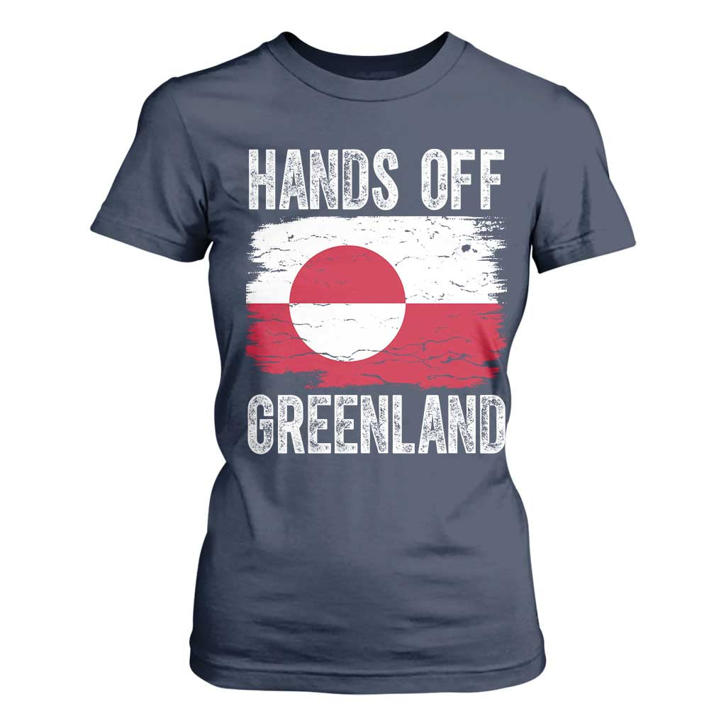 Hands Off Greenland T Shirt For Women Distressed Flag Resist Political Protest TS02 Navy Print Your Wear