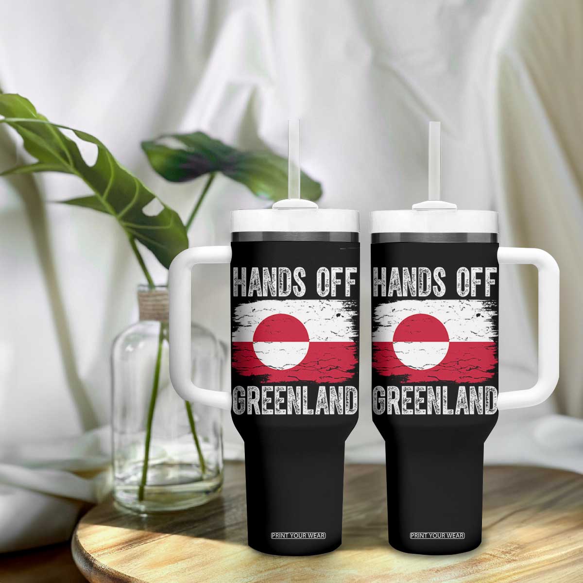 Hands Off Greenland Tumbler With Handle Distressed Flag Resist Political Protest TS02 Print Your Wear