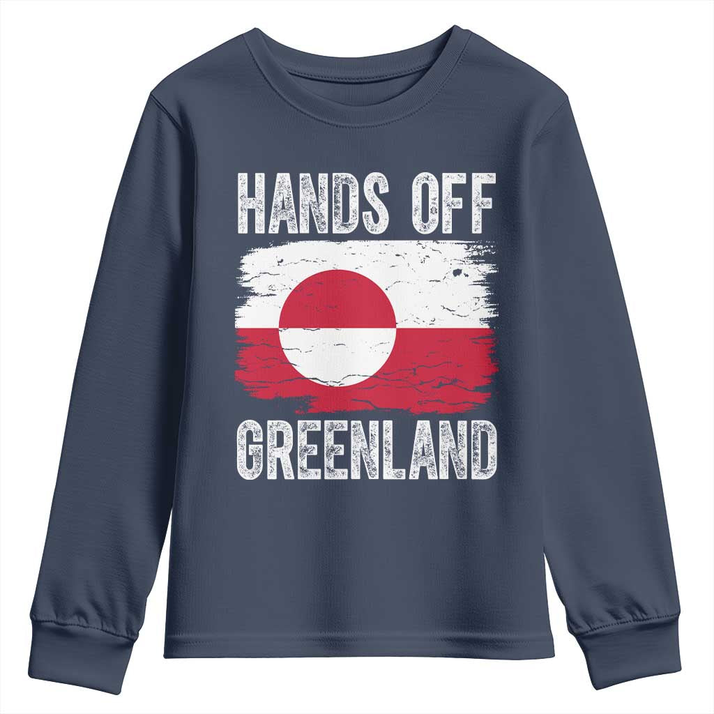 Hands Off Greenland Youth Sweatshirt Distressed Flag Resist Political Protest TS02 Navy Print Your Wear