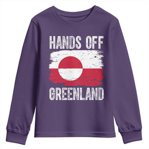 Hands Off Greenland Youth Sweatshirt Distressed Flag Resist Political Protest TS02 Purple Print Your Wear