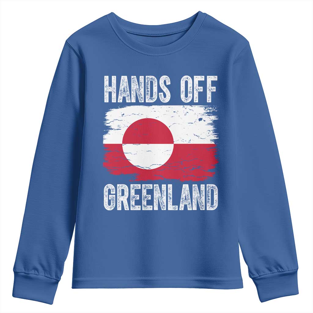 Hands Off Greenland Youth Sweatshirt Distressed Flag Resist Political Protest TS02 Royal Blue Print Your Wear