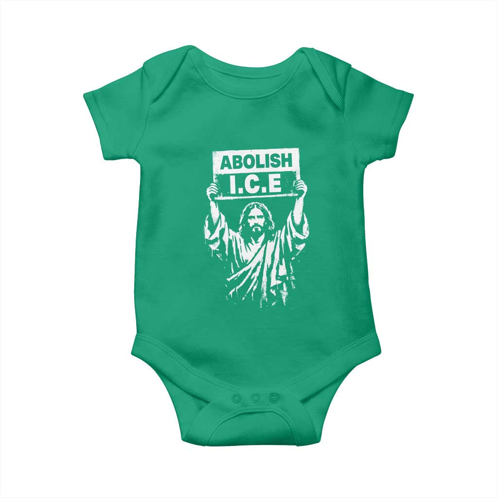 Jesus Abolish Ice Protest Baby Onesie Religious Faith Justice and Freedom Resistance TS02 Irish Green Print Your Wear
