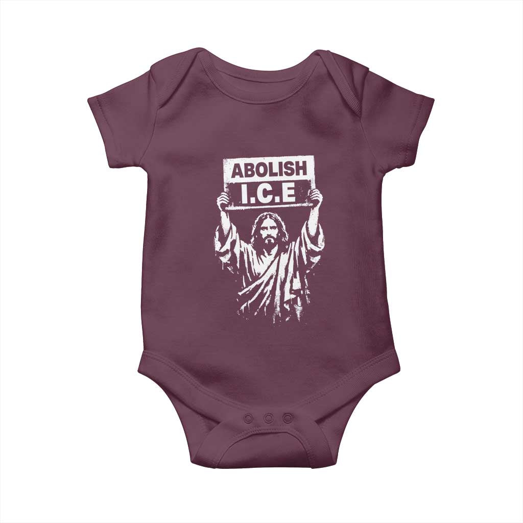 Jesus Abolish Ice Protest Baby Onesie Religious Faith Justice and Freedom Resistance TS02 Maroon Print Your Wear