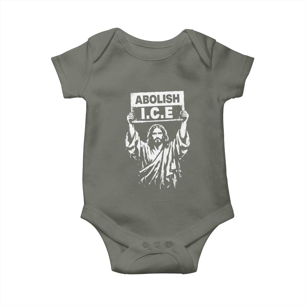 Jesus Abolish Ice Protest Baby Onesie Religious Faith Justice and Freedom Resistance TS02 Military Green Print Your Wear
