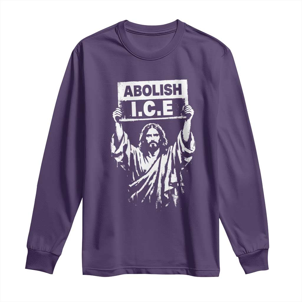 Jesus Abolish Ice Protest Long Sleeve Shirt Religious Faith Justice and Freedom Resistance TS02 Purple Print Your Wear